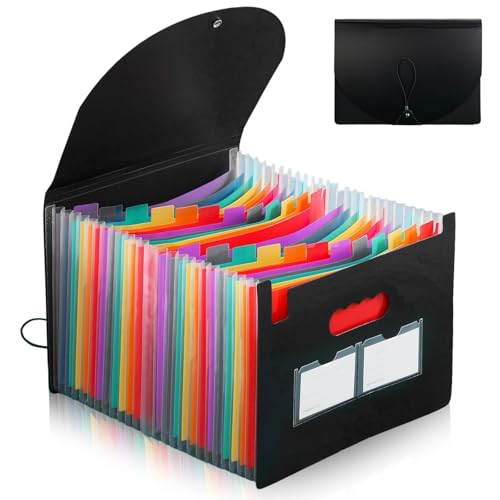 GOMETY Dokumentenmappe A4 24 Fächer, Fächermappe Sortiermappe Bunte Datei Ordner Organizer Akkordeon Design Regenbogen Aktenordner Aktenmappe Ordnungsmappe Größe Grosse Kapazität Wasserdicht Materia von GOMETY