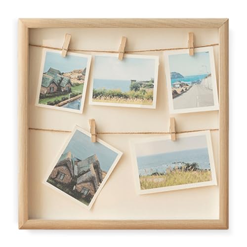 GOMETY Holz Fotohalter, Holz Fotocollage Rahmen 30x30cm, Wandbilderrahmen mit Schnur, Bilderrahmen Fotorahmen Collage mit Foto Holzklammern, Vielseitiger Fotohalter für Fotos oder Postkarten Natur GOMETY Holz Fotohalter, Holz Fotocollage Rahmen 30x30cm, Wandbilderrahmen mit Schnur, Bilderrahmen Fotorahmen Collage mit Foto Holzklammern, Vielseitiger Fotohalter für Fotos oder Postkarten Natur von GOMETY