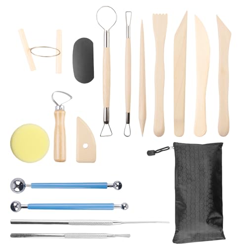 GOMETY Töpferwerkzeug Set: 17 Stück Doppelseitige Ton Werkzeug, Keramik Werkzeug Für Modellierwerkzeug, Sculpting Tools Für Kinder & Erwachsene (Holz + Metall) von GOMETY