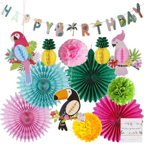 Hawaii Party Deko, Tropical Party Decorations, Enthält Tropische Vogeldekoration, Hängende Girlande Papierfächer und Papagei Wabenbälle, Sommerdeko Set für Hawaii Deko, Geburtstag, Dschungel Deko Hawaii Party Deko, Tropical Party Decorations, Enthält Tropische Vogeldekoration, Hängende Girlande Papierfächer und Papagei Wabenbälle, Sommerdeko Set für Hawaii Deko, Geburtstag, Dschungel Deko von GOMETY