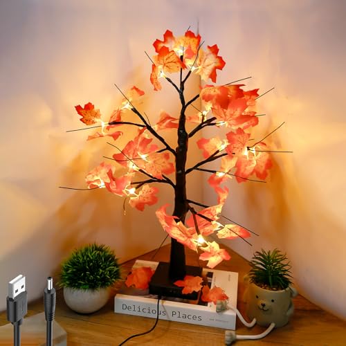 LED Baum Licht, 24 LEDs Ahornblatt Baumlicht Warmweiß für Innen Stimmungslicht USB-Kabel/AA Batteriebetrieben Herbst Deko Tisch Licht für Erntedankfest Weihnachten Deko Ahorn-Blätter Lichterketten LED Baum Licht, 24 LEDs Ahornblatt Baumlicht Warmweiß für Innen Stimmungslicht USB-Kabel/AA Batteriebetrieben Herbst Deko Tisch Licht für Erntedankfest Weihnachten Deko Ahorn-Blätter Lichterketten von GOMETY