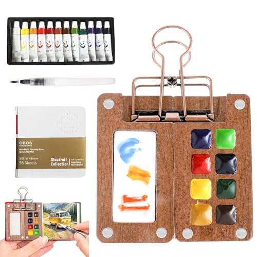 Mini Palette, Aquarell-Reise-Set, Skizzenbuch Palette aus Holz, Mini Aquarell Set, Tragbare Malwerkzeuge, Mini-Aquarellfarbpalette, tragbares Mini-Aquarell-Paletten Set für Maler, Künstler, Studenten Mini Palette, Aquarell-Reise-Set, Skizzenbuch Palette aus Holz, Mini Aquarell Set, Tragbare Malwerkzeuge, Mini-Aquarellfarbpalette, tragbares Mini-Aquarell-Paletten Set für Maler, Künstler, Studenten von GOMETY