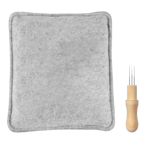 Nadelfilzpad, 28x23cm Trockenfilzen Und Nadelfilznadeln, Unterlage Zum Quadrat Nadelfilzen Polsterschwammkissen mit Filznadelwerkzeug mit 3 Nadeln und Holzgriff für Starter Wollfilz Werkzeugset von GOMETY