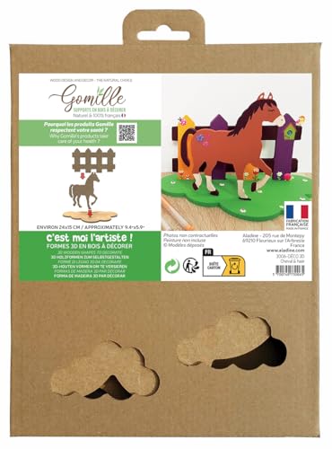 GOMILLE Pferd/Hecke, 3D-Dekoration, PEFC-zertifiziert, 100% – Kreativset für Kinder, Holzform von GOMILLE
