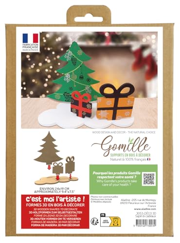 GOMILLE Sapin/Geschenke – Deko 3D PEFC zertifiziert 100% – Kreativset Freizeit Holzform zum Bemalen Kinder Weihnachten von GOMILLE