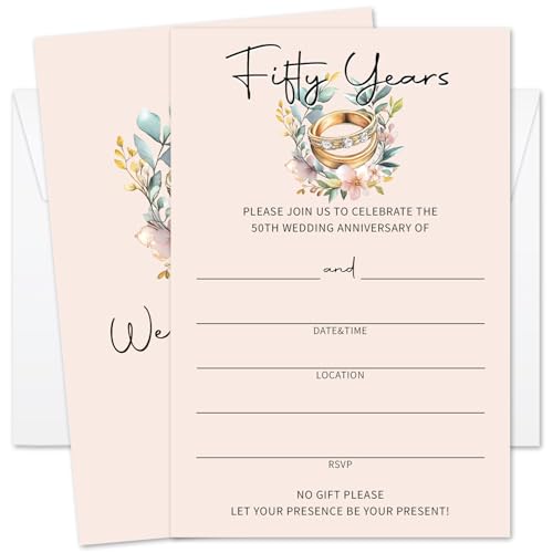 GOODBANER Einladungen zum 50. Hochzeitstag, 50. Hochzeitstag, Partyzubehör, 25 Karten und Umschläge, 14 Stück GOODBANER Einladungen zum 50. Hochzeitstag, 50. Hochzeitstag, Partyzubehör, 25 Karten und Umschläge, 14 Stück von GOODBANER