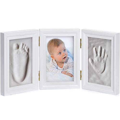 Baby Bilderrahmen Gipsabdruck-Set - Fotorahmen Gips für Hand-Abdruck Fuß-Abdruck & Fotos; 3-tlg weiß von GOODS+GADGETS