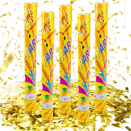 GOODS+GADGETS Konfetti-Kanone Konfetti-Shooter Party Popper Konfettikanone - XL 60 cm Gold - 5 Set von GOODS+GADGETS