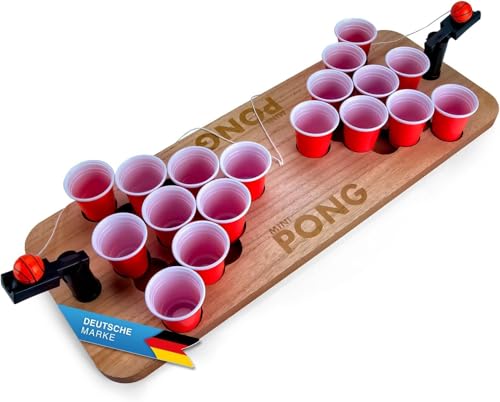 GOODS+GADGETS Mini Beer-Pong Spiel für jede Party; Bier-Pong Spiel-Tisch mit Getränke Bechern für Shot-Pong Matches; Komplett-Set aus Holz; 60 x 22 x 8 cm von GOODS+GADGETS