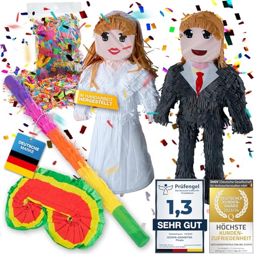 Pinata Party-Dekoration zum Befüllen mit Süßigkeiten für Kinder-Geburtstag Hochzeit Party Feiern (Brautpaar + Stab & Augenmaske) von GOODS+GADGETS