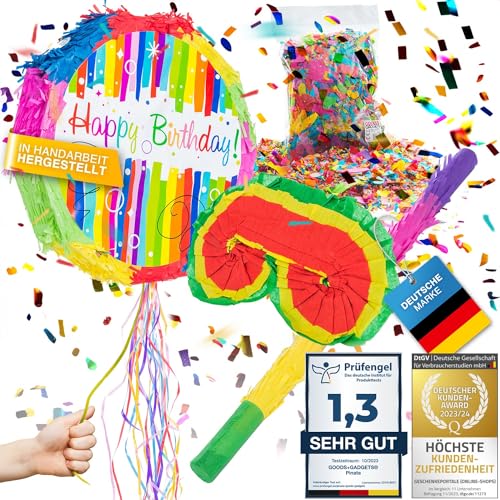 Pinata Party-Dekoration zum Befüllen mit Süßigkeiten für Kinder-Geburtstag Hochzeit Party Feiern (Geburtstag + Stab & Augenmaske) von GOODS+GADGETS