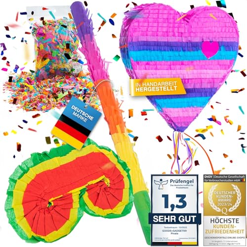 Pinata Party-Dekoration zum Befüllen mit Süßigkeiten für Kinder-Geburtstag Hochzeit Party Feiern (Herz + Stab & Augenmaske) von GOODS+GADGETS