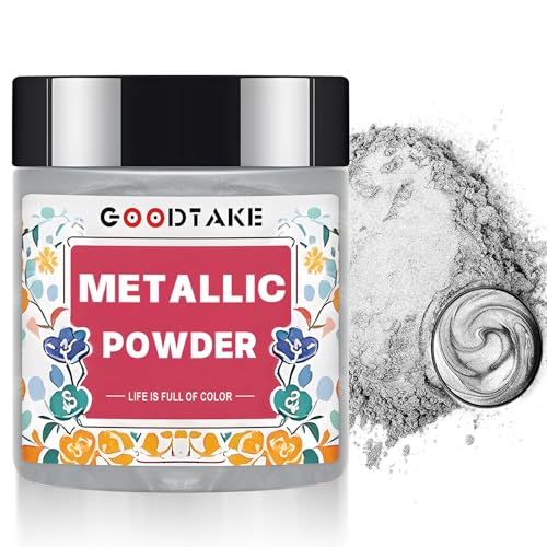 GOODTAKE Metallisches Pigmentpulver für Epoxidharz, Silbermetallic-Pulver, feine echte Glimmer-Metallfarbe für Malkunst, Polymerton, Tablett, Arbeitsplatten (Silber, 4 Unzen) von GOODTAKE
