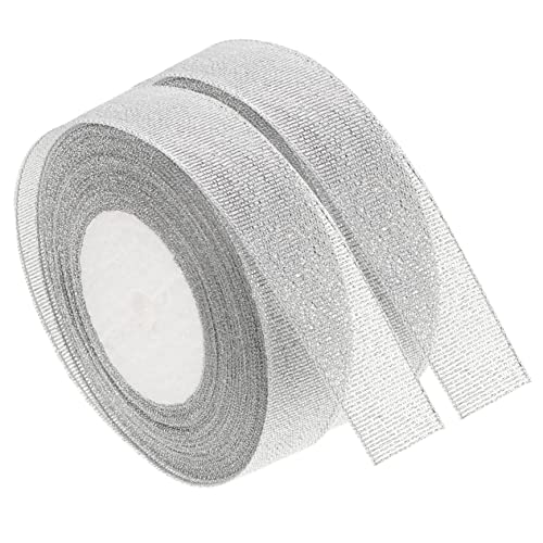 GOOHOCHY 2 Rollen Verpackungsband bündeln Glänzend Dekoration Silber seidenband ribbon Geschenkband für Weihnachten bandalette Geschenkband Festival-Paketband Polyester Silver von GOOHOCHY
