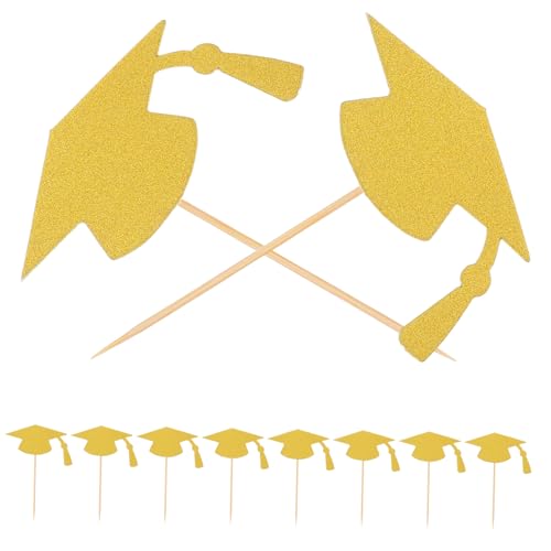GOOHOCHY 24 Stück Teiliges Graduation Cap Cupcake Topper Goldene Abschlusskappen für Kuchen Dekorationen für Abschlussfeiern Schulveranstaltungen und Persönliche von GOOHOCHY