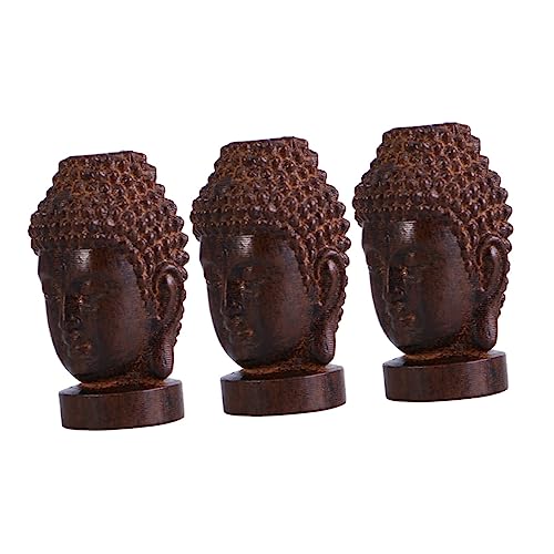 GOOHOCHY 3 Stück Buddha Kopf Holz Geschnitzte Ornamente Sakyamuni Buddha Holzfigur Buddha Holzskulptur Zen-Buddha-Rahmen Buddha Skulptur Sakyamuni-Figurenstatue Buddha-Kopf-Handwerk von GOOHOCHY