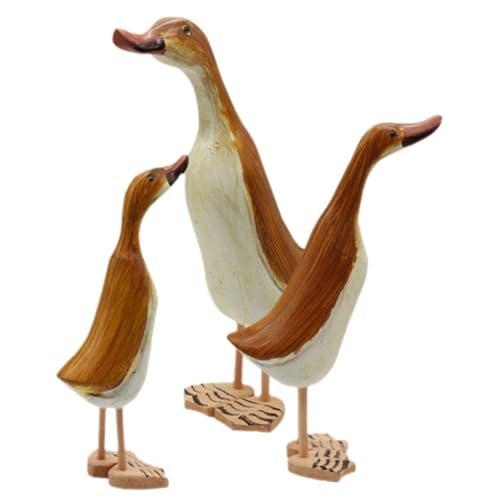 GOOHOCHY 3 Stück Holzhandwerksfigur Desktop-tierskulptur Mini-Enten Figur Wohnkultur Gans Heimdekoration Poster Desktop-tierfiguren Tierdekor Aus Holz Holzfigur Holzskulptur Hölzern von GOOHOCHY