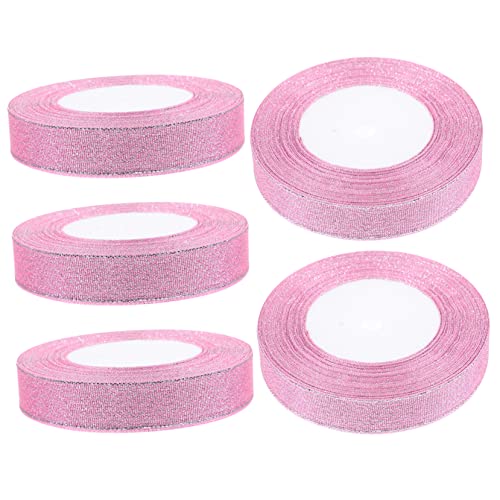 GOOHOCHY 5 Rollen Farbiges Zwiebelband weihnachts geschenkband weihnachtsgeschenkband dekoratives Gurtband Glitzerband wickeln Band Masse DIY-Bänder praktisches Wickelband Polyester Rosa von GOOHOCHY