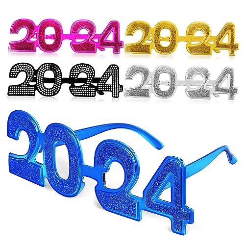 5 Stück 2024 2024 galvanisierte klebrige Pulver digitale dekorative Gläser 5 Stück (Gold/Silber/Blau/Schwarz/Rosenrot 5 Farben) Kostümzubehör nein Partyzubehör Brillen Modellieren von GOOHOCHY