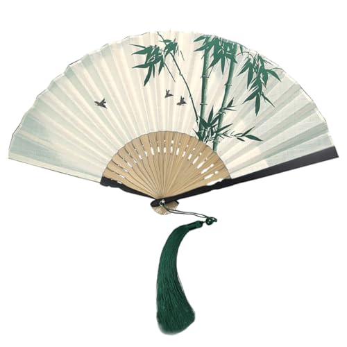 GOOHOCHY Eleganter Faltfächer aus Baumwolle und Retro Handfächer für Hochzeiten Tanz und Dekoration Leicht und Tragbar mit Quaste Chinesischer Stil für Damen und Herren von GOOHOCHY