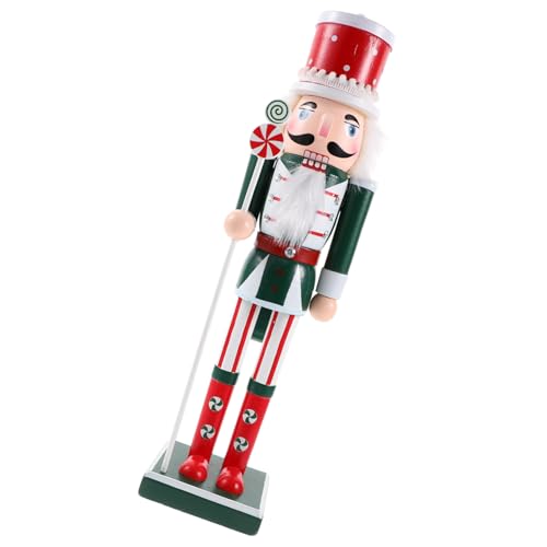 GOOHOCHY Holz Hutznussknacker Deko Klassischer Rot Grüner Weihnachtsmann mit Zuckerstangen Handgefertigtes Holzfigur Ornament für Festliche Xmas Dekoration Zuhause Büro von GOOHOCHY