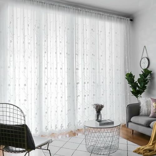 GOPEO 1PC Romantische Weiße Stickerei Blumen Vorhang für Wohnzimmer Transparent Dünne Tüll für Mädchen Zimmer Drcorative GOPEO 1PC Romantische Weiße Stickerei Blumen Vorhang für Wohnzimmer Transparent Dünne Tüll für Mädchen Zimmer Drcorative von GOPEO