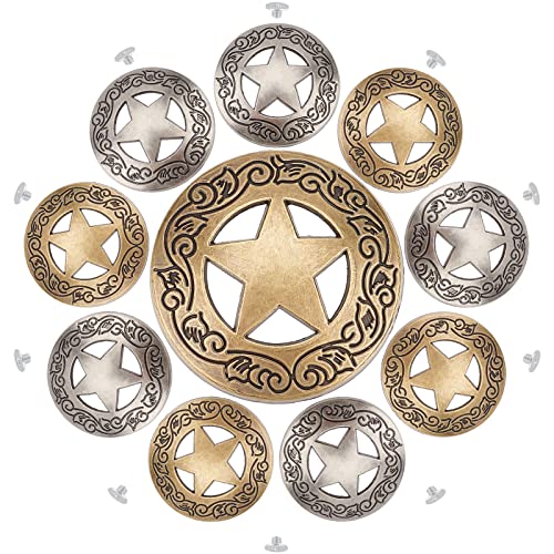 GORGECRAFT 1 Box 10 Sets Schraubknöpfe Mit Graviertem Stern, Concho, Aushöhlen, Dekorative Knöpfe, Rund, Vintage-Bronze Und Silber, Metallschnalle, Ersatzguss, Western-Rodeo, DIY-Lederhandwerk GORGECRAFT 1 Box 10 Sets Schraubknöpfe Mit Graviertem Stern, Concho, Aushöhlen, Dekorative Knöpfe, Rund, Vintage-Bronze Und Silber, Metallschnalle, Ersatzguss, Western-Rodeo, DIY-Lederhandwerk von GORGECRAFT