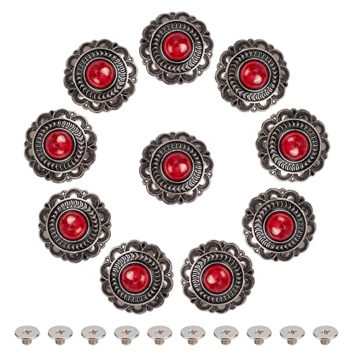 GORGECRAFT 1 Box 10 Sets Schraubknöpfe Rot Synthetische Türkis Metallknöpfe Sonnenblume Dekorative Schnalle Mit Schraubverschluss Vintage Blume Ersatzschnalle Für DIY Leder Nähen Dekoration von GORGECRAFT