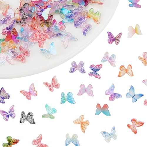 GORGECRAFT 1 Box 100 Mini Schmetterlingen 3D Miniaturen Winzige Schmetterlings Cabochons Aus Kunstharz Figuren Nagelanhänger Kleiner Feengarten Mikro Landschaftsbau Topfdekoration Telefon Kunstdekor von GORGECRAFT