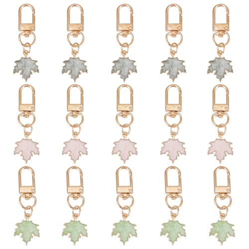 GORGECRAFT 1 Box 15 Stück Ahornblatt-Schlüsselanhänger Legierung Emaille Gold Herbst Blatt Charm Schlüsselanhänger mit Drehverschlüssen Anhänger Schlüsselanhänger Clip zum Aufhängen für Rucksack von GORGECRAFT