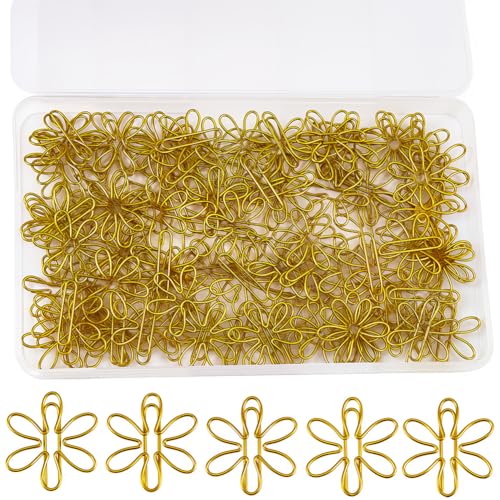 GORGECRAFT 1 Box Mit 100 Blumen Büroklammern Goldfarben Eisenmetall Sonnenblumen Büroklammern Planer Journaling Papierklammern Binderclips Lesezeichen Für Zuhause Bürobedarf Schreibtisch Aktenorganisa von GORGECRAFT