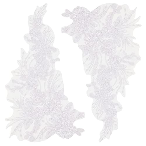 GORGECRAFT 1 Paar Weiße Paillettenbandbesatz 3D-Blumenstickerei Spitzenstoff Perlen Blumenapplikation Bestickt Auf Netzunterseite Aufnäher Glitzernde Nähornamente Paillette DIY-Kostümzubehör von GORGECRAFT