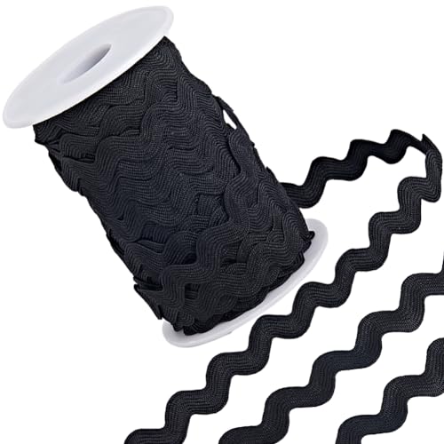 GORGECRAFT 1 Rolle 25 Yards Zickzack-Besatzband Schwarz Rick Rack 8 mm Wellen Nähen Biegen Fransenbesatz Geflochtener Webstoff Zum Nähen Blumenherstellung Hochzeitskleid Party Spitzenband Basteln von GORGECRAFT
