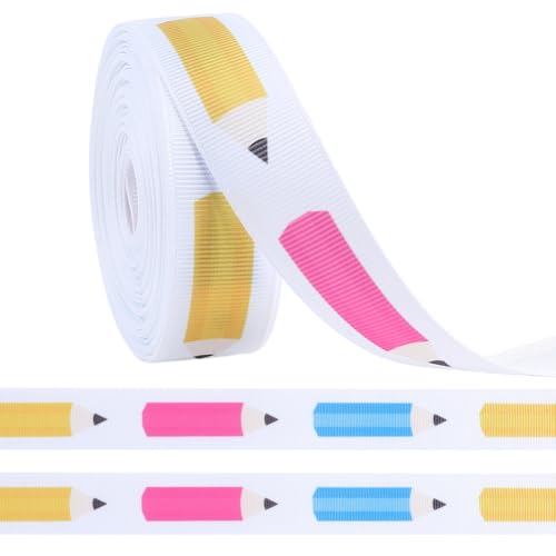 GORGECRAFT 1 Rolle 9 m Lange Geschenkbänder Zum Schulanfang 22mm Breites Ripsband Für Bleistifte Weißer Stoff Mit Schulaufdruck Bastelbänder Für Lehrer Kindergarten Geschenk Kranzdekoration von GORGECRAFT
