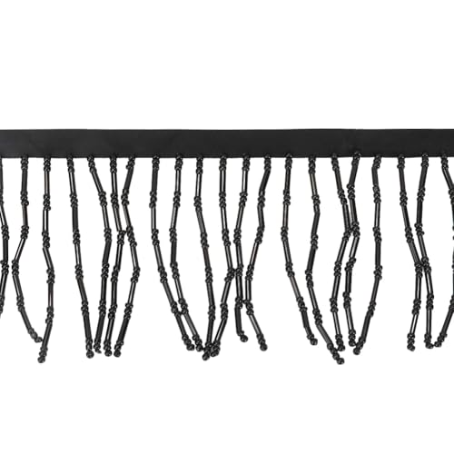GORGECRAFT 1.83 m Schwarze Perlenfransenbesatz 6.5cm Breit Glasperlen Quaste Spitzenband Quastenkette Chainette Für Vorhänge Lampenschirme Kleidung Kleider Nähen Basteln Zubehör Hochzeit Heimdekoratio von GORGECRAFT