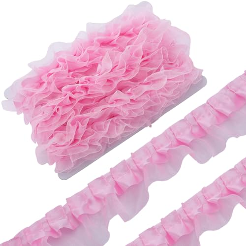 GORGECRAFT 10 Meter 2-Lagiger Satin-Organza-Spitzenrandbesatz 4cm Breit Plissiertes Rüschen-Chiffonband Geraffte Kantenbesätze Stoff Zum Nähen Stoffkleidern Bestickte Applikationen Dekoration Rosa GORGECRAFT 10 Meter 2-Lagiger Satin-Organza-Spitzenrandbesatz 4cm Breit Plissiertes Rüschen-Chiffonband Geraffte Kantenbesätze Stoff Zum Nähen Stoffkleidern Bestickte Applikationen Dekoration Rosa von GORGECRAFT