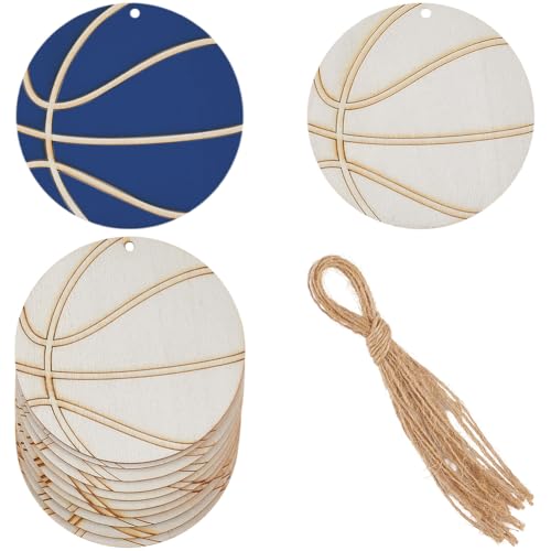 GORGECRAFT 10 Stück Basketball Unbehandeltes Holz Zum Aufhängen Sportball DIY Bastelausschnitte Malerei Hängende Ornamente Hölzerne Basketball Anhänger Mit Jute Schnüren Für Hochzeit Geburtstag Party von GORGECRAFT