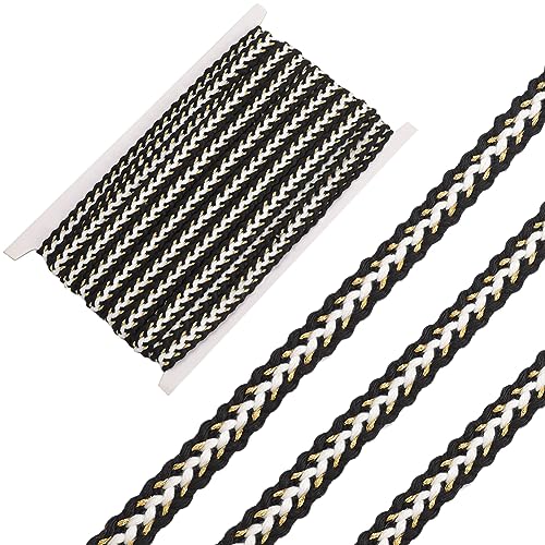 GORGECRAFT 10 Yard 12mm Geflochtenes Baumwollband Gimp-Zopfbesatz Metallisches Gold Gewebter Stoff Dekoratives Schwarzes Gurtband Verpackung Geschenkband Handgefertigtes Zubehör Für Nähen Basteln von GORGECRAFT