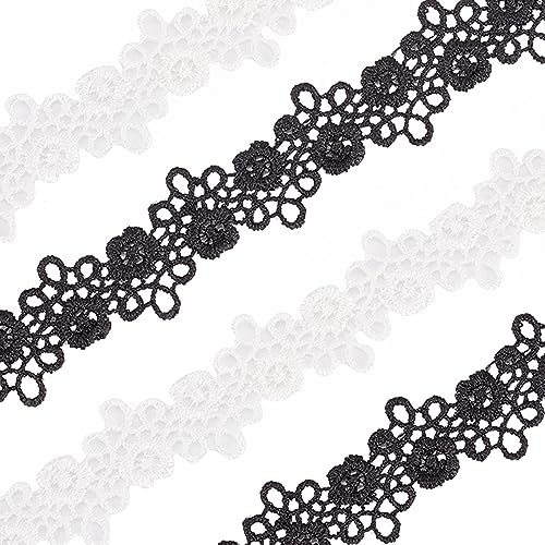 GORGECRAFT 10 Yard Schwarz-Weißes Blumen-Spitzenbesatzband 15 mm Breit Bestickt Häkelblume Öse Stoffkante Tüllgeflecht Gimp Verzierter Besatz Aufnäher Zubehör Für Hochzeitskleid DIY-Dekoration von GORGECRAFT