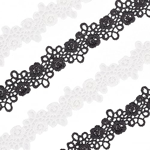 GORGECRAFT 10 Yard Schwarz-Weißes Blumen-Spitzenbesatzband 15 mm Breit Bestickt Häkelblume Öse Stoffkante Tüllgeflecht Gimp Verzierter Besatz Aufnäher Zubehör Für Hochzeitskleid DIY-Dekoration von GORGECRAFT