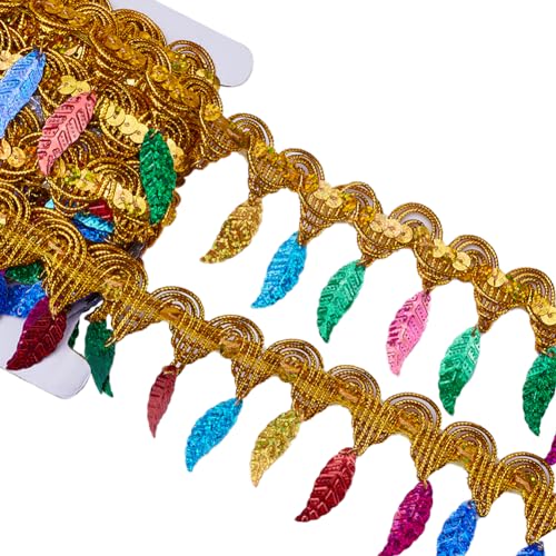 GORGECRAFT 10 Yards Blatt-Quastenbesatz Mit Bunten Runden Münzförmigen Pailletten Bauchtanz-Tausendfüßler-Fransen-Spitzenband Metallisch Geflochten Für Tanz Kleid Nähen Kleidungsstücke Dekoration GORGECRAFT 10 Yards Blatt-Quastenbesatz Mit Bunten Runden Münzförmigen Pailletten Bauchtanz-Tausendfüßler-Fransen-Spitzenband Metallisch Geflochten Für Tanz Kleid Nähen Kleidungsstücke Dekoration von GORGECRAFT