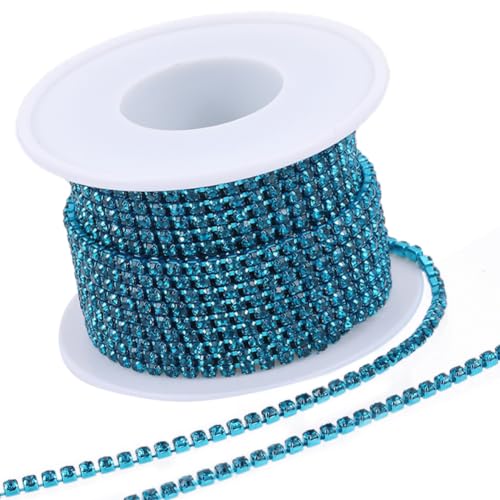 GORGECRAFT 10 Yds 2.5mm Strasskette Mit Funkelnden Kristall-Strasssteinen Mit Geschlossener Kralle Kettenbesatz Für DIY Nähen Basteln Schmuck Perlenherstellung Zubehör Hochzeitsdekoration Blue Zircon von GORGECRAFT