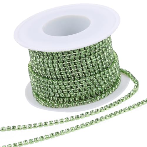 GORGECRAFT 10 Yds 2.5mm Strasskette Mit Funkelnden Kristall-Strasssteinen Mit Geschlossener Kralle Kettenbesatz Für DIY Nähen Basteln Schmuck Perlenherstellung Zubehör Hochzeitsdekoration Peridot von GORGECRAFT