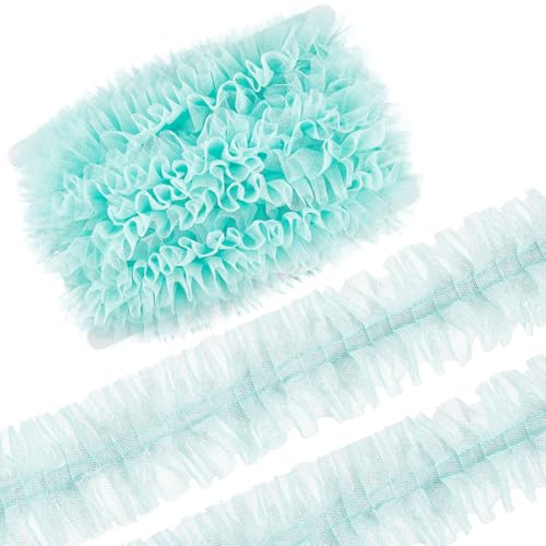 GORGECRAFT 10 m Plissierter Spitzenrandbesatz 6cm Gerafftes Netz Chiffonband Rüschen Geraffte Kantenbesätze Stoff Zum Nähen von Stoffkleidern Bestickte Applikationen Hochzeits Und Partydekor Aquam von GORGECRAFT