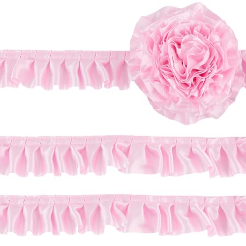 GORGECRAFT 10 m × 4cm Satin Spitzenband Rüschenbesatz Plissiertes Stoffband Polyester Fransen Spitzenrandbesatz Dekoration Für Kleidung Dekoration DIY Nähen Basteln (Pink) von GORGECRAFT