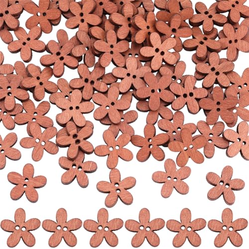 GORGECRAFT 100 Stück Holzknöpfe In Vintage-Blumenform 2 Löcher Dekorativer Nähknopf Klein Mini Rustikal Blumen-Holzknöpfe Für Kleidung Basteln Puppen Ornamente Scrapbooking Antikbraun 20x20.5 mm von GORGECRAFT
