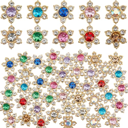 GORGECRAFT 100 Stück Pflaumenblüten Blume zum Aufnähen auf Strass 13 mm Gold Metall Brosche Knöpfe flache Rückseite Kristallglas Edelsteine für DIY Schmuckherstellung Hochzeit Handwerk Blumenstrauß von GORGECRAFT