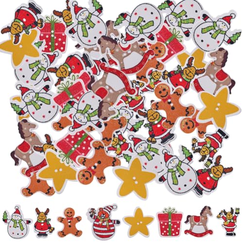 GORGECRAFT 100Stk 8 Stile Weihnachts-Holzknöpfe Weihnachts-Bastelknopf Weihnachtsmann Schneemann Stern Geschenk Zufälliger Wodden-Lebkuchenmann Pferdeknopf Gestrickt Für DIY-Kunst Nähen Bastelprojekt GORGECRAFT 100Stk 8 Stile Weihnachts-Holzknöpfe Weihnachts-Bastelknopf Weihnachtsmann Schneemann Stern Geschenk Zufälliger Wodden-Lebkuchenmann Pferdeknopf Gestrickt Für DIY-Kunst Nähen Bastelprojekt von GORGECRAFT