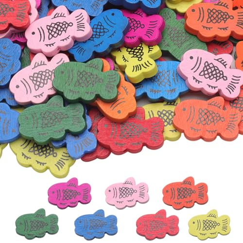 GORGECRAFT 105Stk 7 Farben 3x2cm Mehrfarbig Niedliche Fisch-Holzperlen Große Lochausschnitte Bemalte Holzperlen-Sets Meerestiere Ornamente Für Hochzeit Geburtstag Party Dekoration Strand Badezimmer von GORGECRAFT