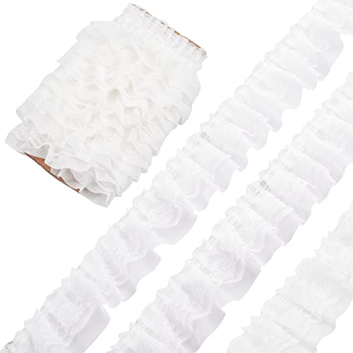 GORGECRAFT 10M 2-Lagiger Weißer Plissierter Chiffon-Spitzenbesatz 5cm Breit Doppellagig Geraffter Rüschenbesatz Tüllbesatz Stoffband Für Zuhause Heimwerken Nähen Basteln Kostüm Kissenbezüge von GORGECRAFT